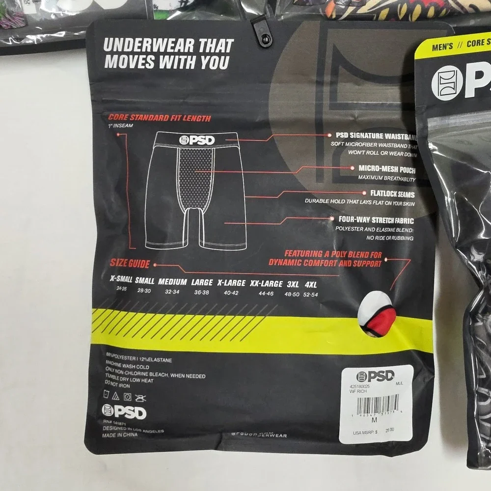 PSD Core Standard Boxer Briefs 5-Pack Cotton/Spandex Stretch Men's Size Medium